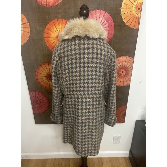 Mo-Ka by Santa Fe Herringbone Coat W/Faux Fur Collar Vintage Inspired Glamour M - Picture 4 of 7